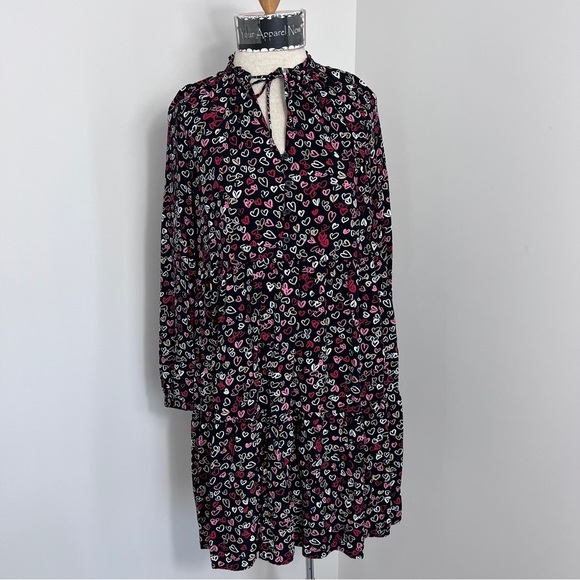 LOFT Black Multi-Color Hearts Print Long Sleeve Shirt Dress size XS (330) - Picture 1 of 10